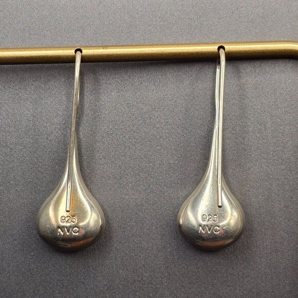 VTG Sterling Silver 925 Dangle Puffy Teardrop Earrings 1.25" Signed AVC - Picture 2 of 7